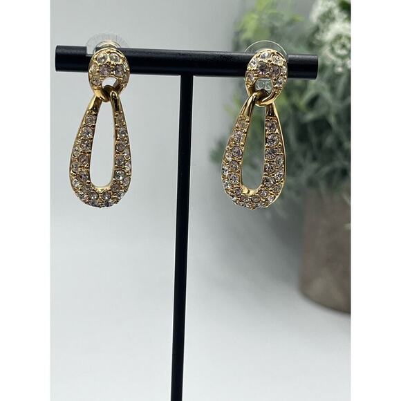 SWAROVSKI Swan Vintage Gold Crystal Dangle Drop‎ Designer Door Knocker Earrings - Picture 10 of 14